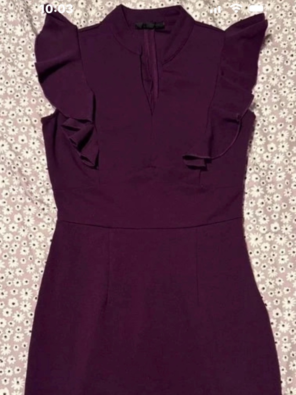 Purple Ruffle-Sleeve Midi Dress